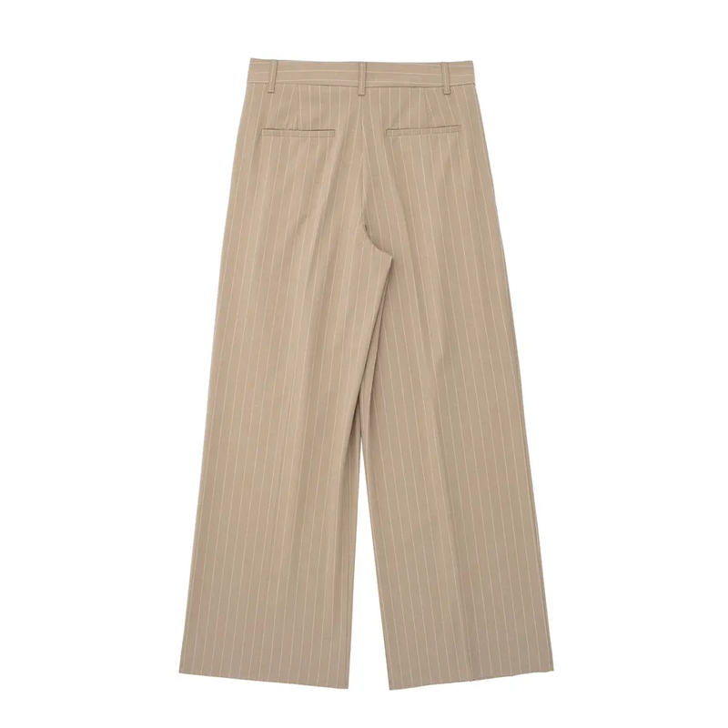 Drake Khaki Stripes Zipper Fly Pleated Wide Leg Pants