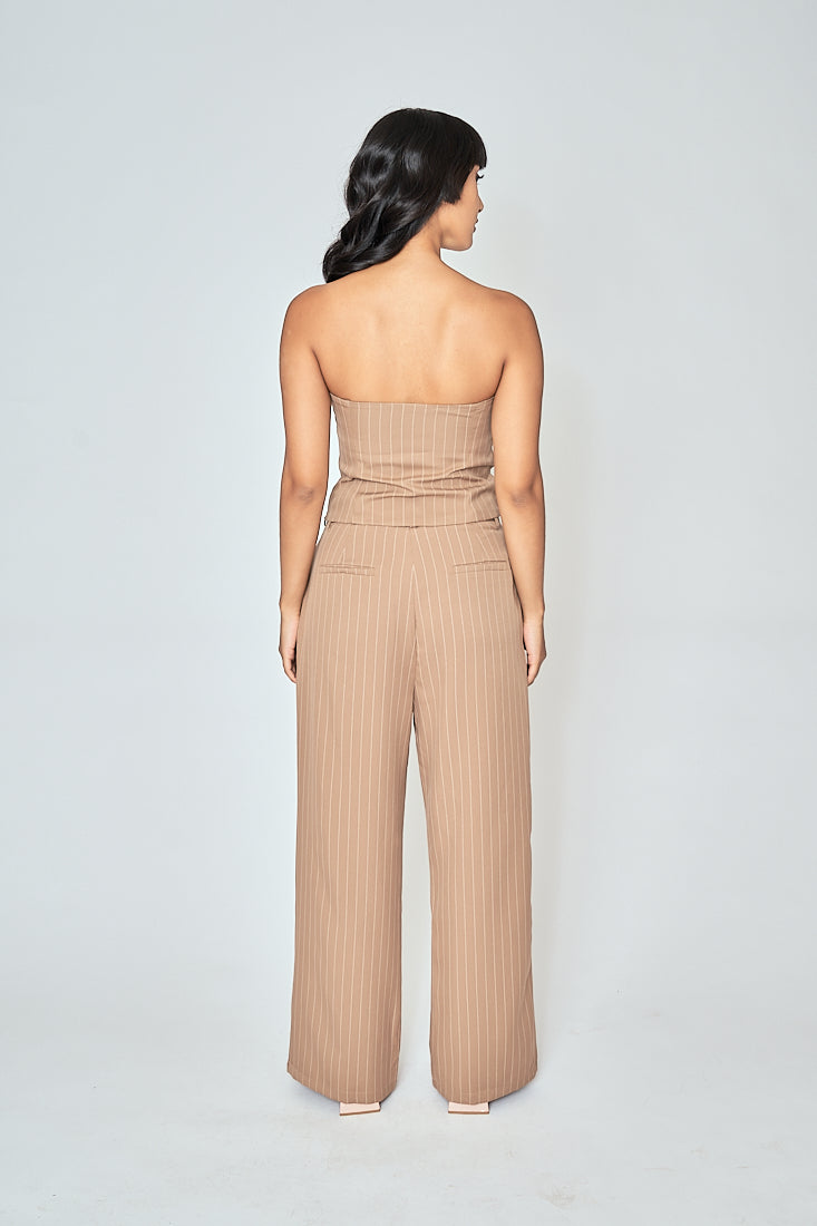 Drake Khaki Stripes Zipper Fly Pleated Wide Leg Pants