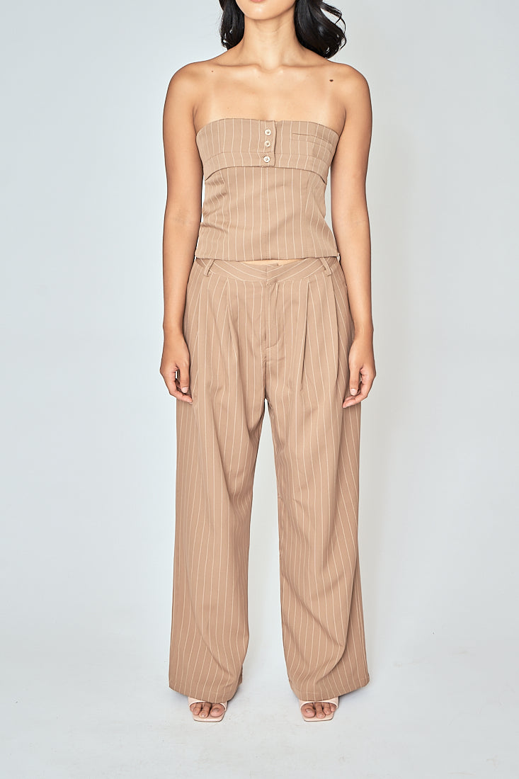 Drake Khaki Stripes Zipper Fly Pleated Wide Leg Pants