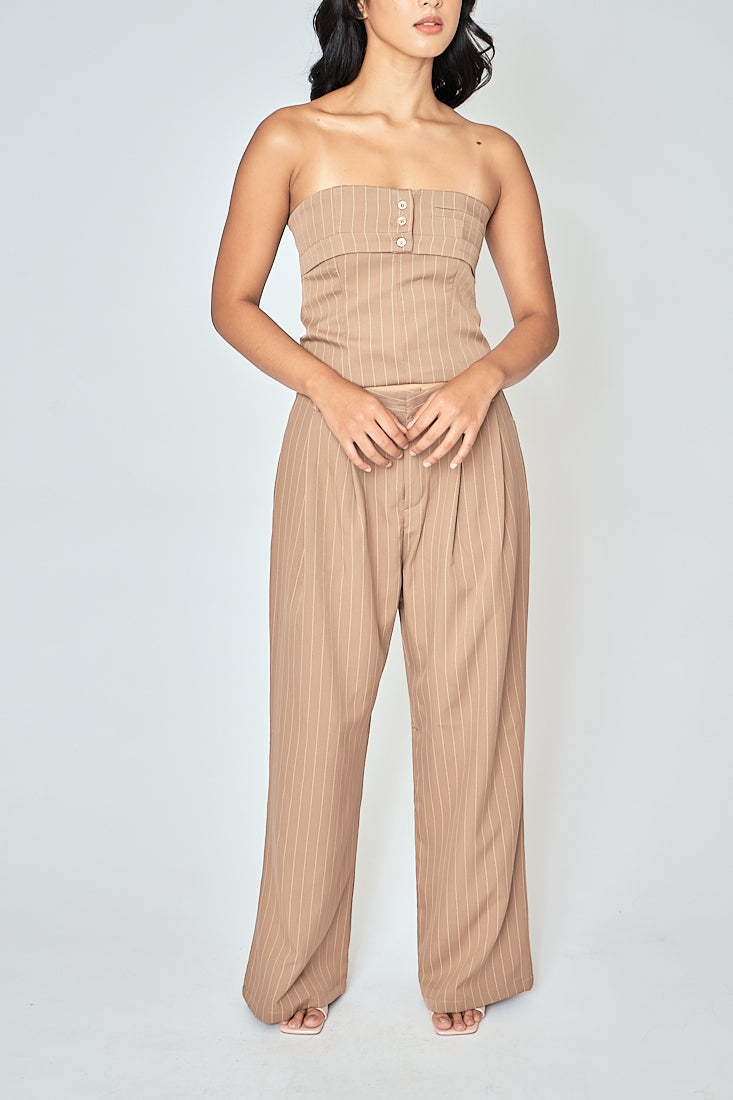 Drake Khaki Stripes Zipper Fly Pleated Wide Leg Pants