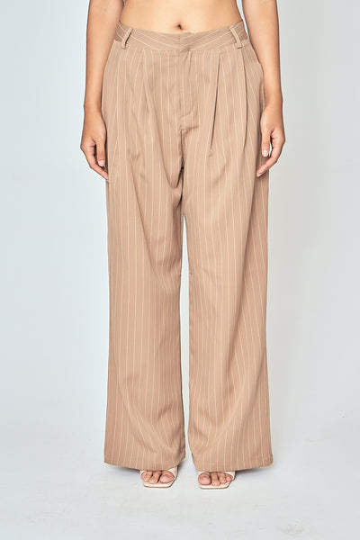 Drake Khaki Stripes Zipper Fly Pleated Wide Leg Pants