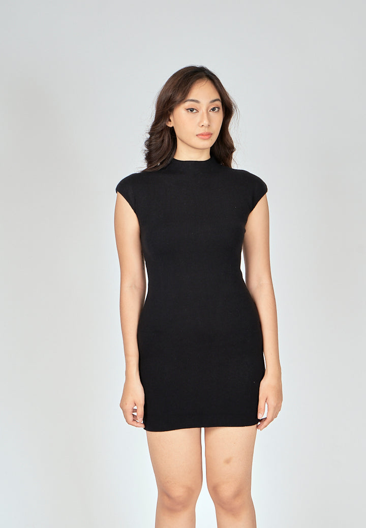 Nora Black Knitted Turtle Neck Short Sleeves Bodycon Mini Dress