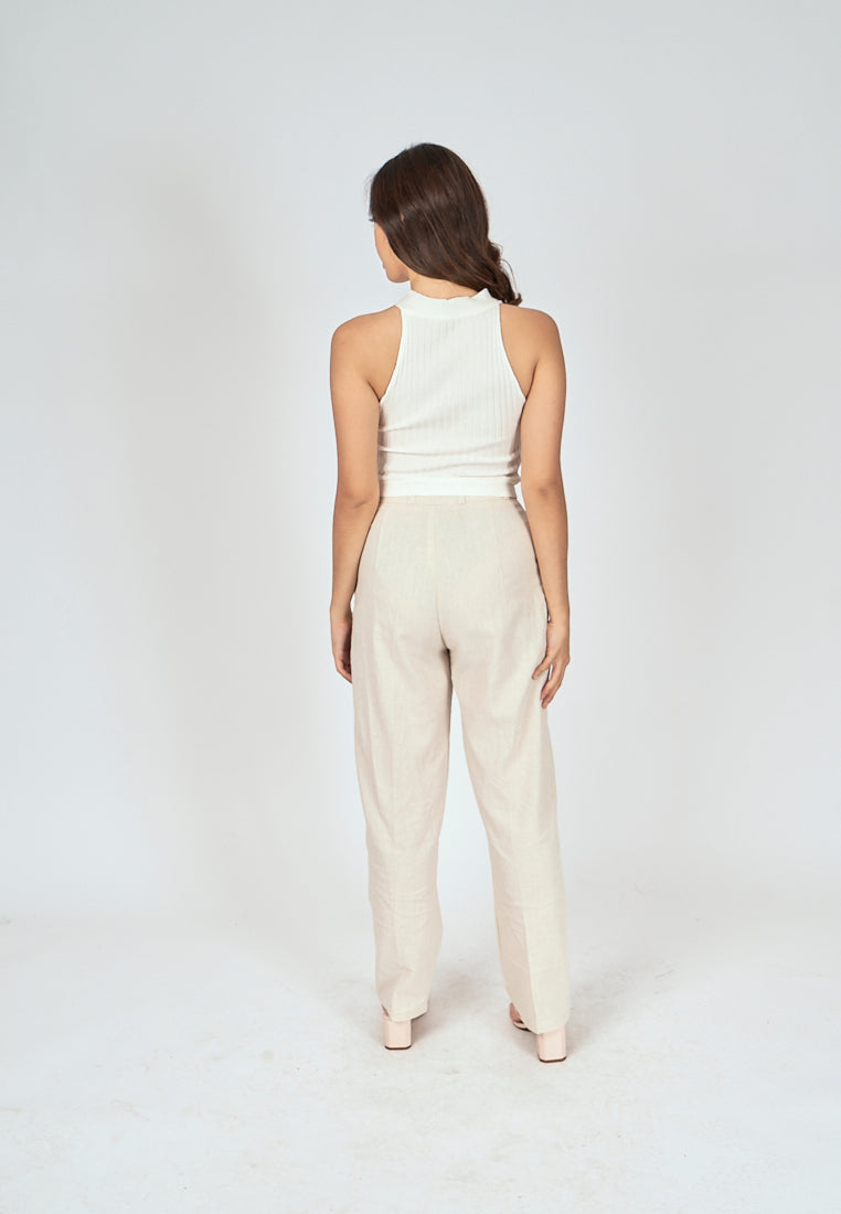 Maeve White Knitted Scoop Neck Keyhole Sleeveless Tank Top