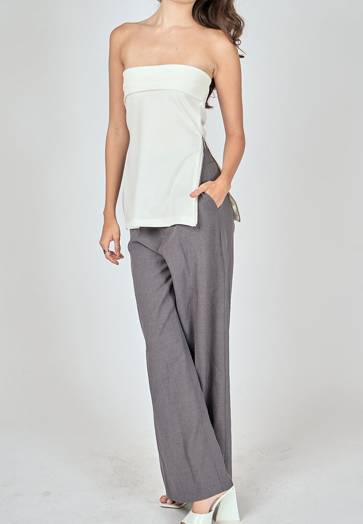 Zain White Folded Neckline Side Zippers Tube Top