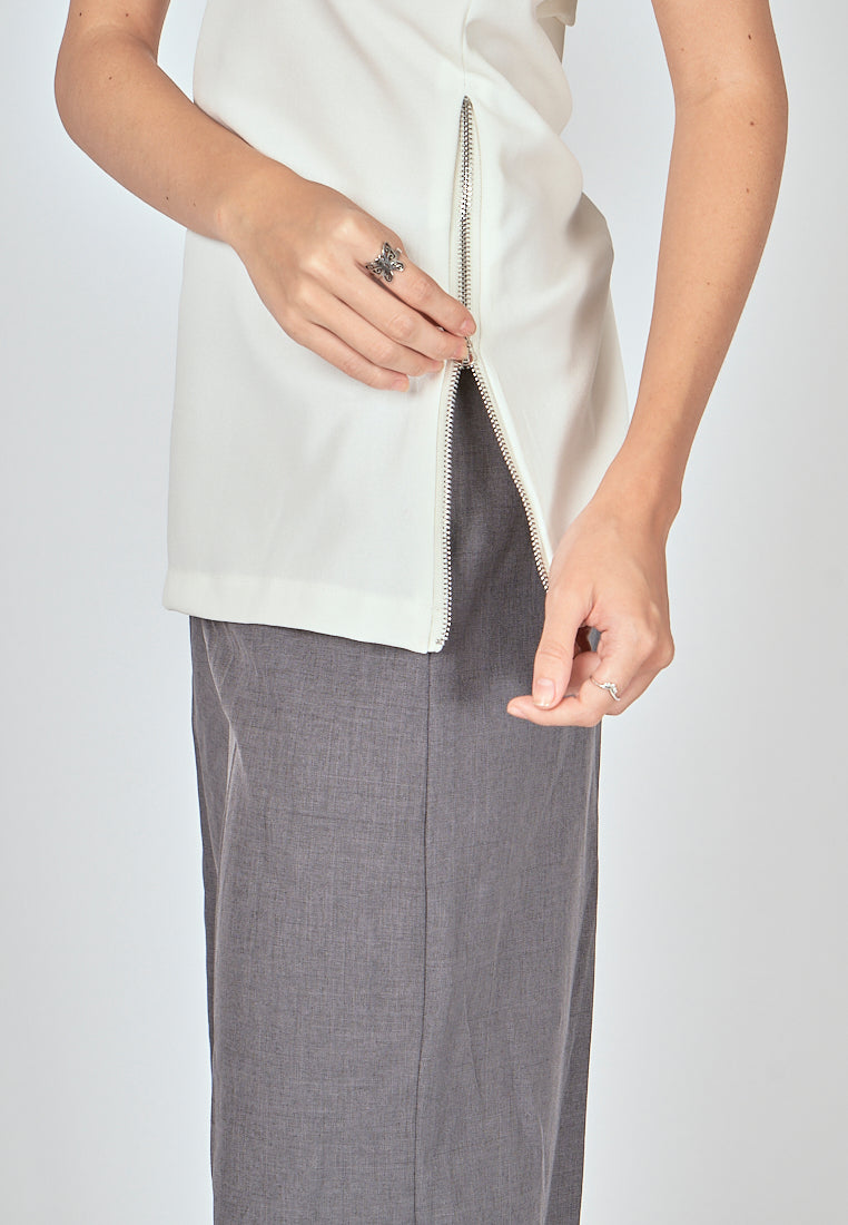 Zain White Folded Neckline Side Zippers Tube Top
