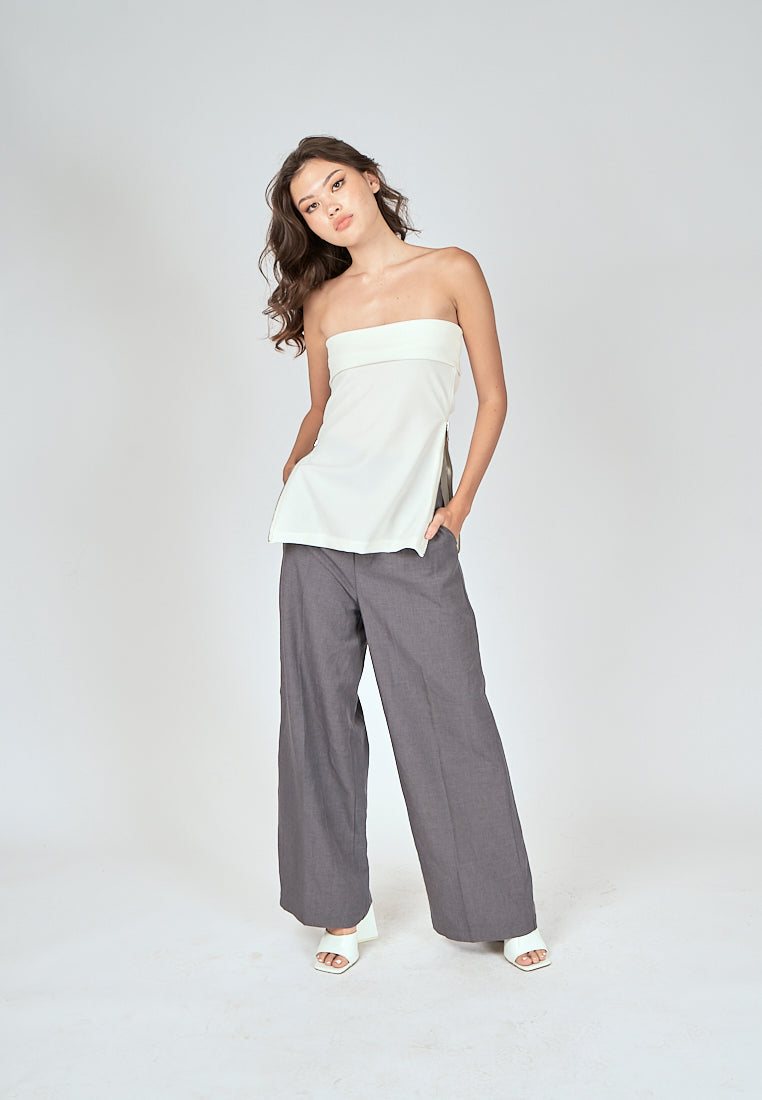 Zain White Folded Neckline Side Zippers Tube Top