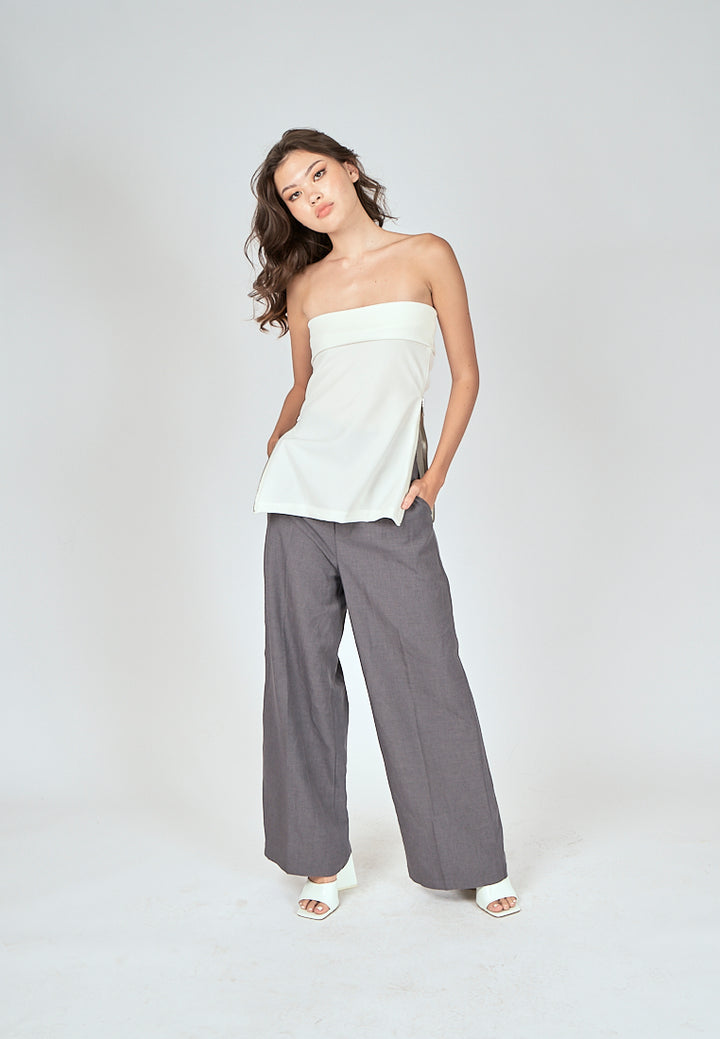 Zain White Folded Neckline Side Zippers Tube Top
