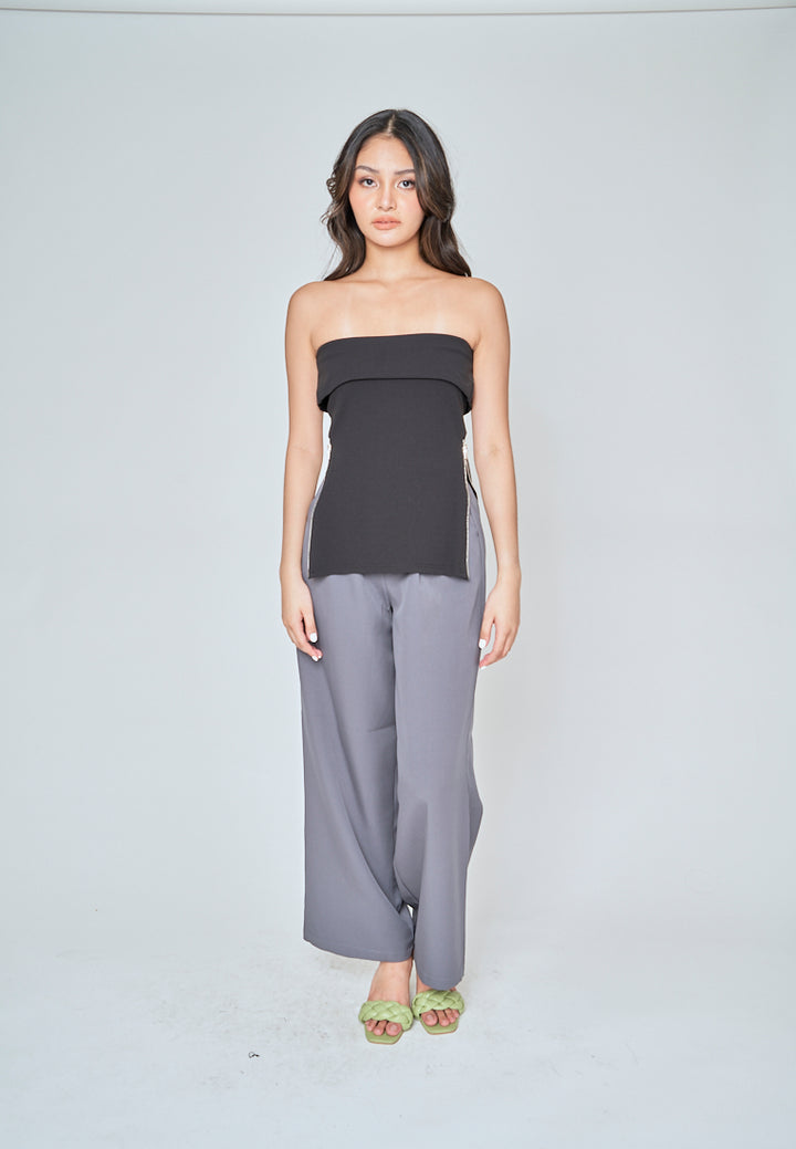 Zain Black Folded Neckline Side Zippers Tube Top