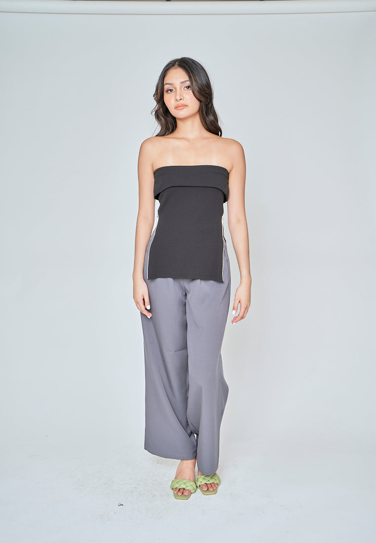 Zain Black Folded Neckline Side Zippers Tube Top