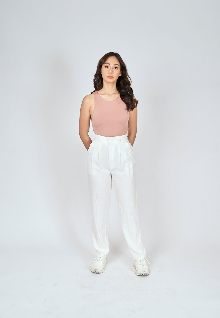 Barba Rose Taupe Round Neck Sleeveless Bodysuit