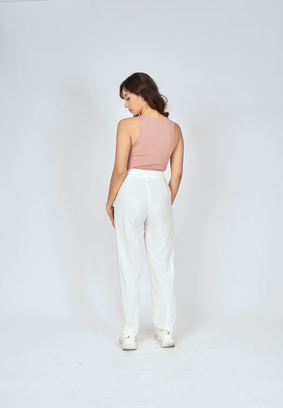 Barba Rose Taupe Round Neck Sleeveless Bodysuit