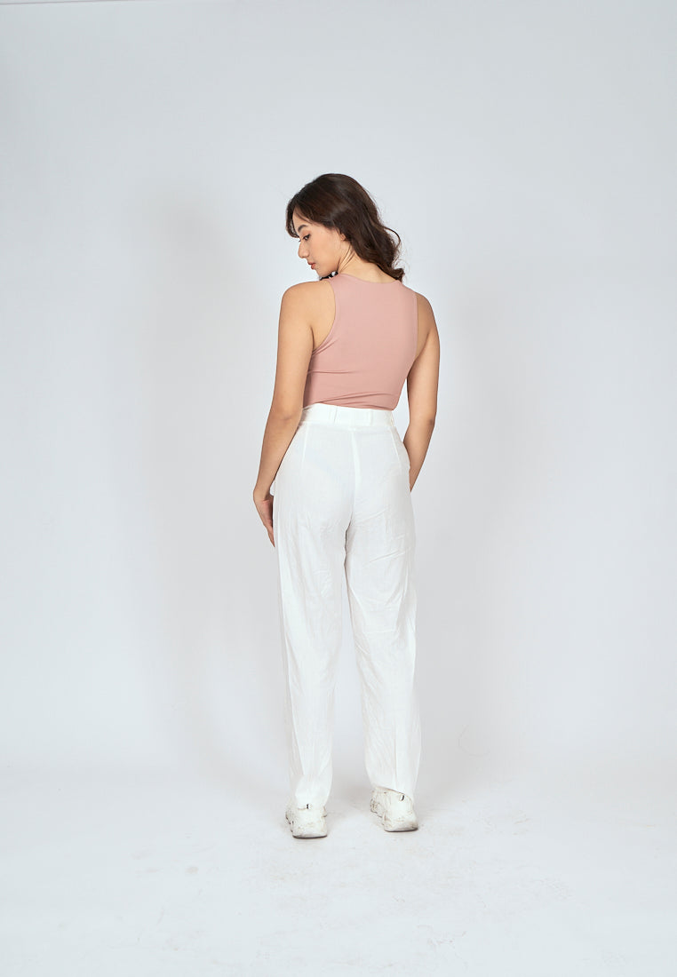 Barba Rose Taupe Round Neck Sleeveless Bodysuit