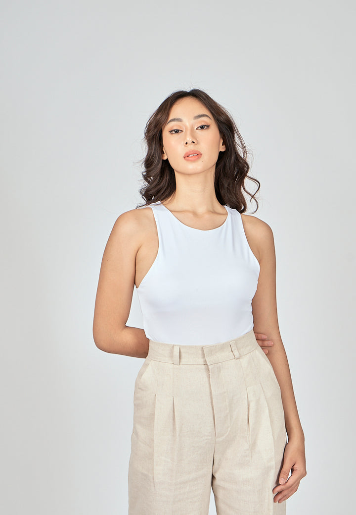 Barba White Round Neck Sleeveless Bodysuit
