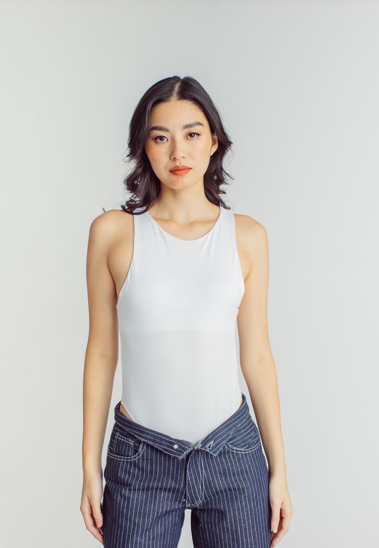 Barba White Round Neck Sleeveless Bodysuit