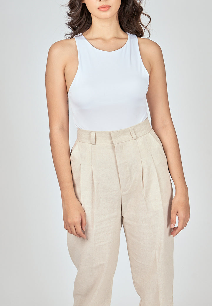 Barba White Round Neck Sleeveless Bodysuit