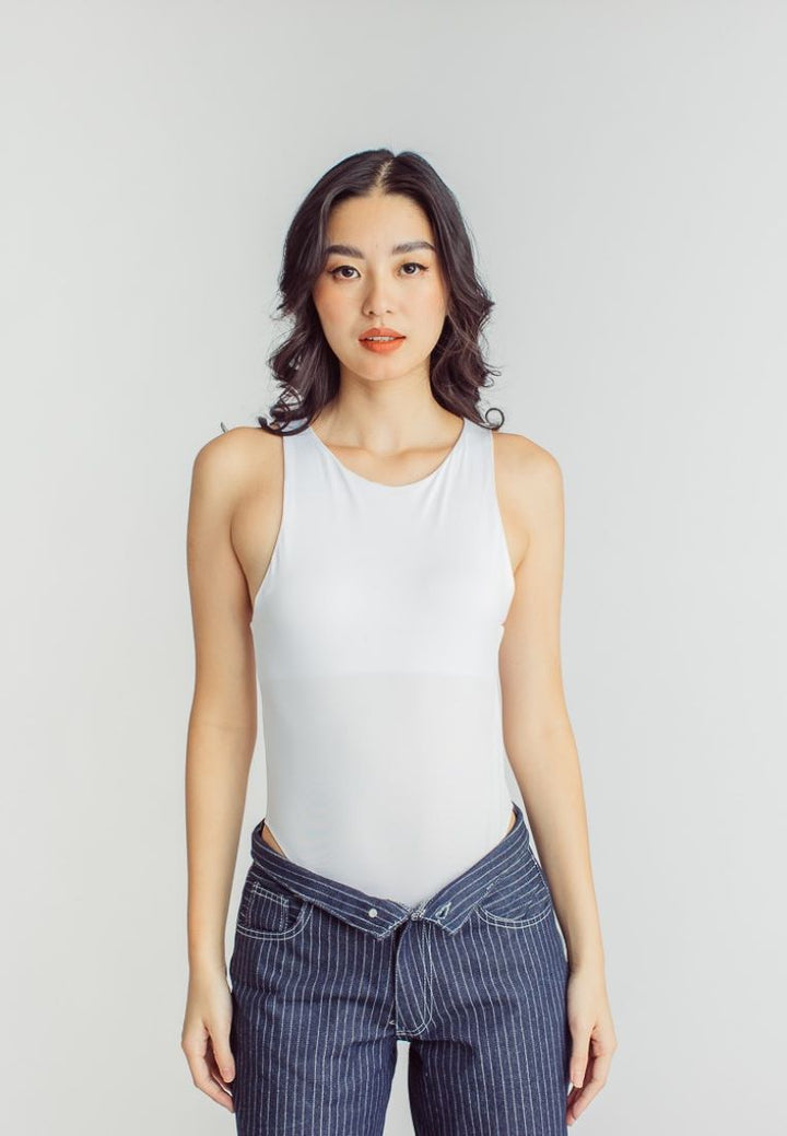 Barba White Round Neck Sleeveless Bodysuit