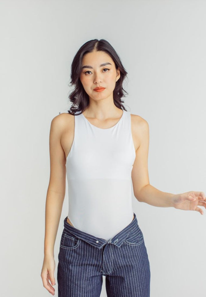 Barba White Round Neck Sleeveless Bodysuit