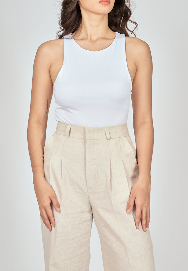 Barba White Round Neck Sleeveless Bodysuit