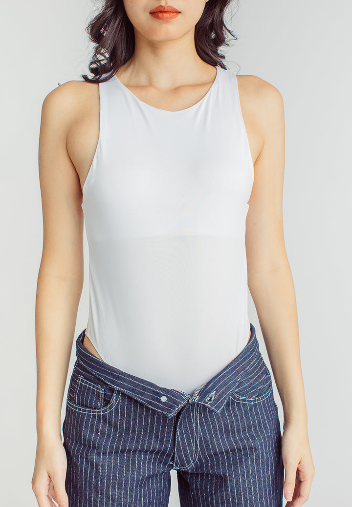 Barba White Round Neck Sleeveless Bodysuit