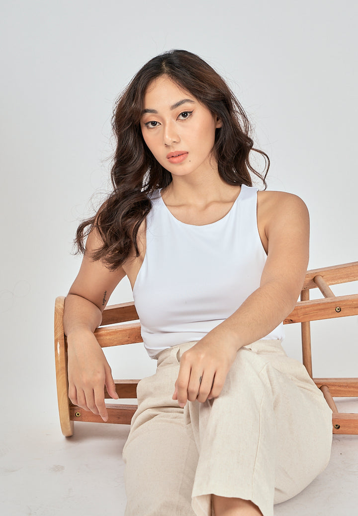Barba White Round Neck Sleeveless Bodysuit