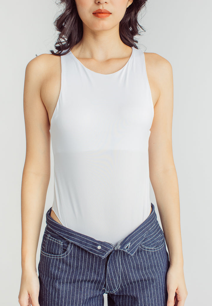 Barba White Round Neck Sleeveless Bodysuit