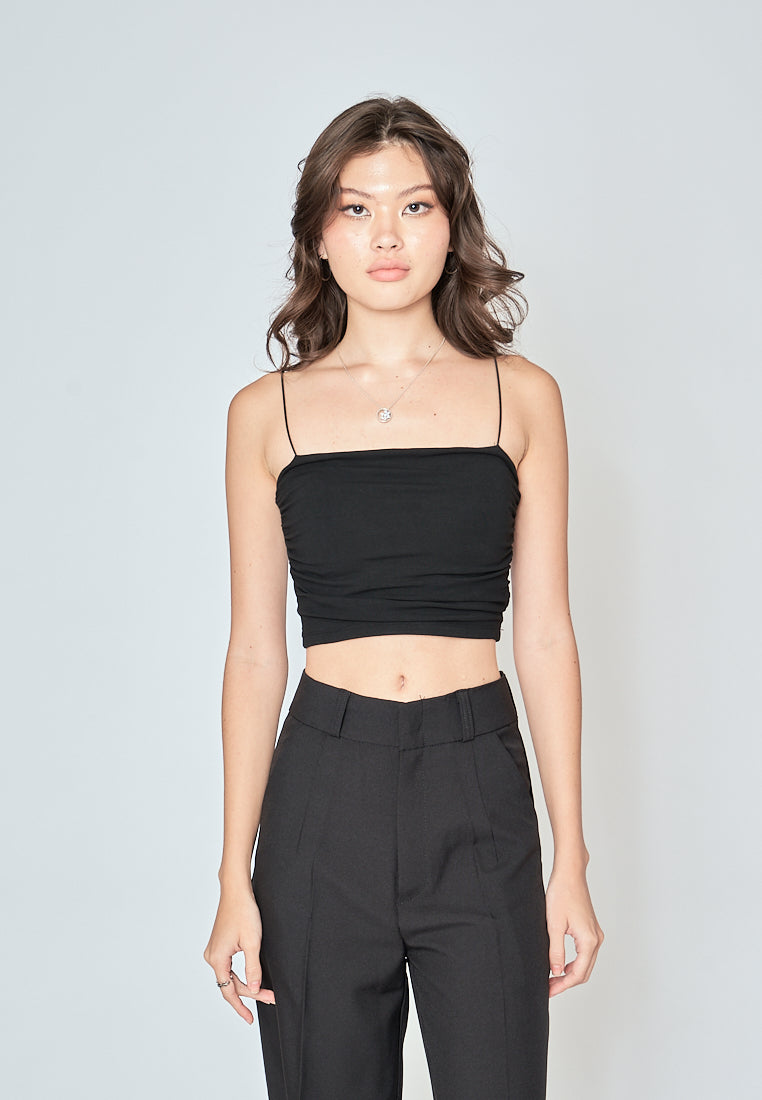 Blaire Black Padded Ruch Sides Thin Strap Cami Top