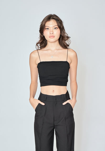 Blaire Black Padded Ruch Sides Thin Strap Cami Top