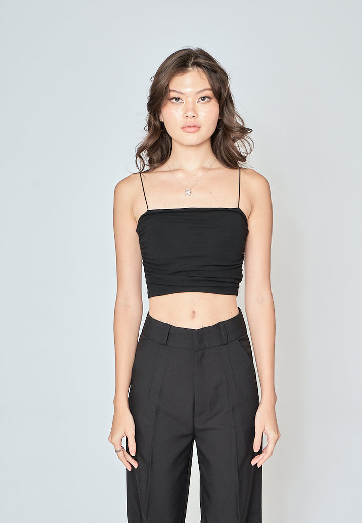 Blaire Black Padded Ruch Sides Thin Strap Cami Top