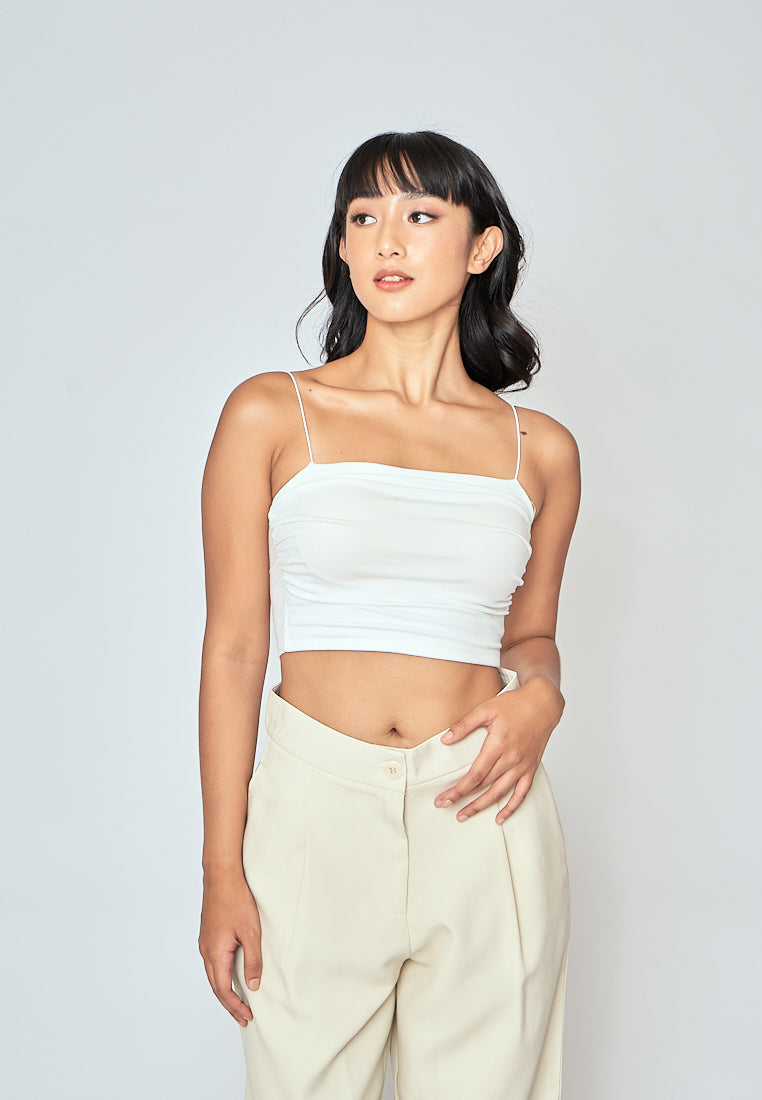 Blaire White Padded Ruch Sides Thin Strap Cami Top