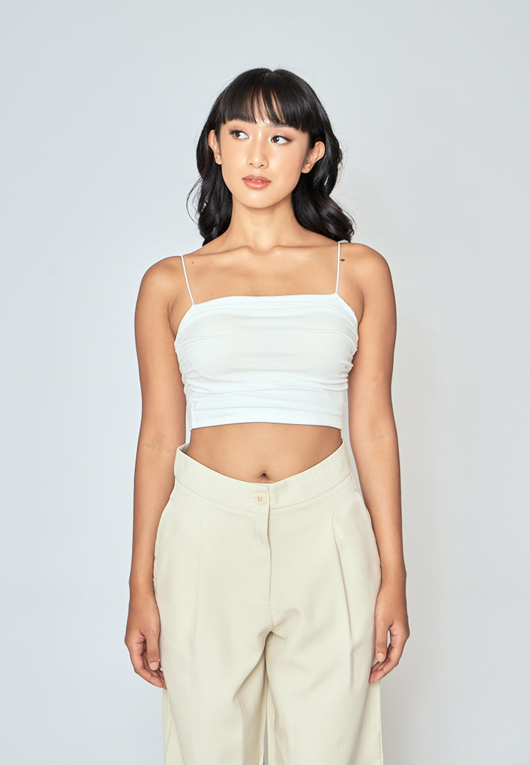 Blaire White Padded Ruch Sides Thin Strap Cami Top