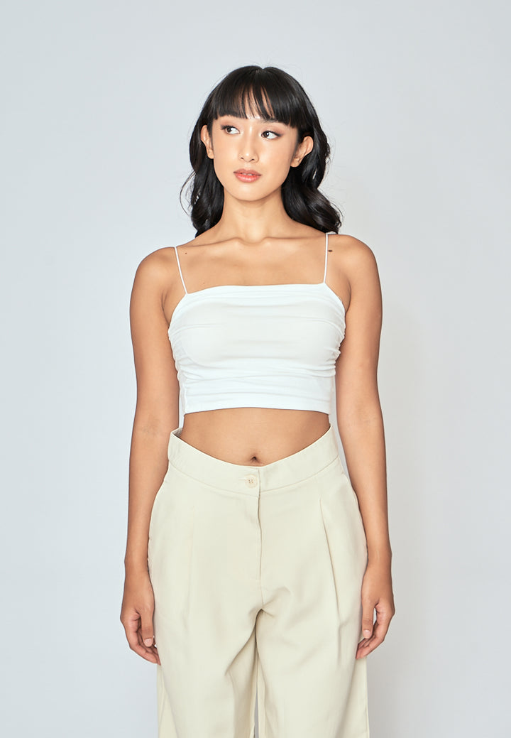 Blaire White Padded Ruch Sides Thin Strap Cami Top