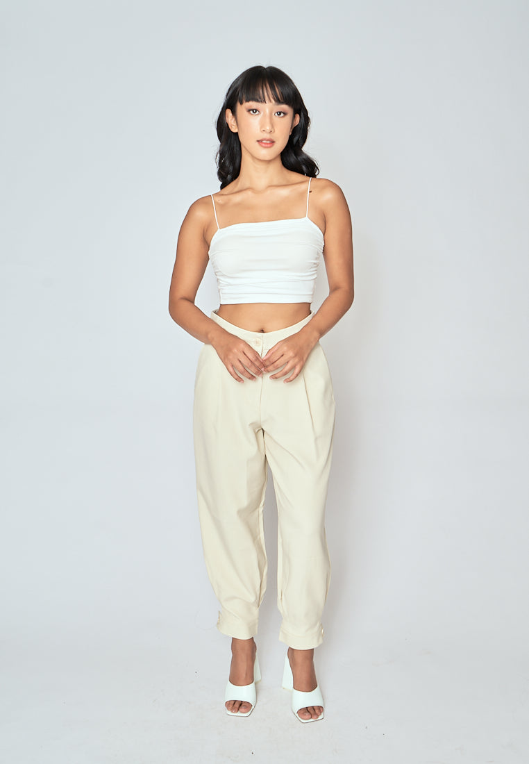 Blaire White Padded Ruch Sides Thin Strap Cami Top