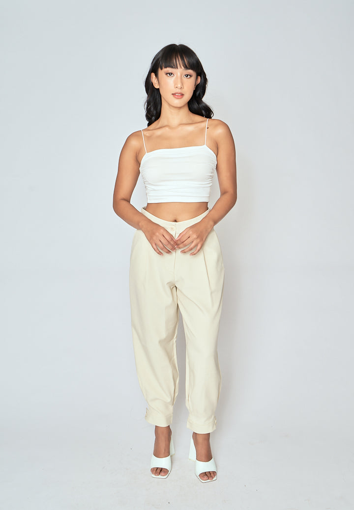 Blaire White Padded Ruch Sides Thin Strap Cami Top