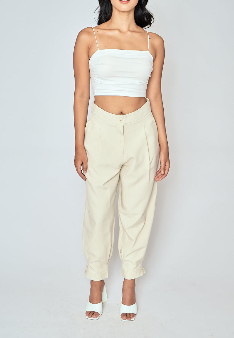 Blaire White Padded Ruch Sides Thin Strap Cami Top