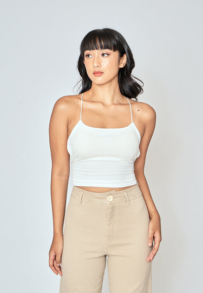 Haisley White Knitted Padded Sleeveless Criss Cross Back Tank Top