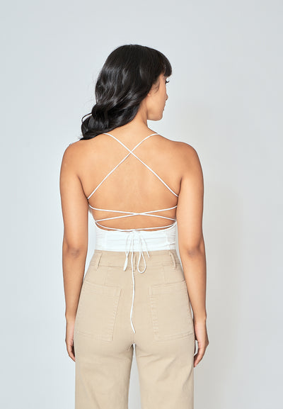 Haisley White Knitted Padded Sleeveless Criss Cross Back Tank Top