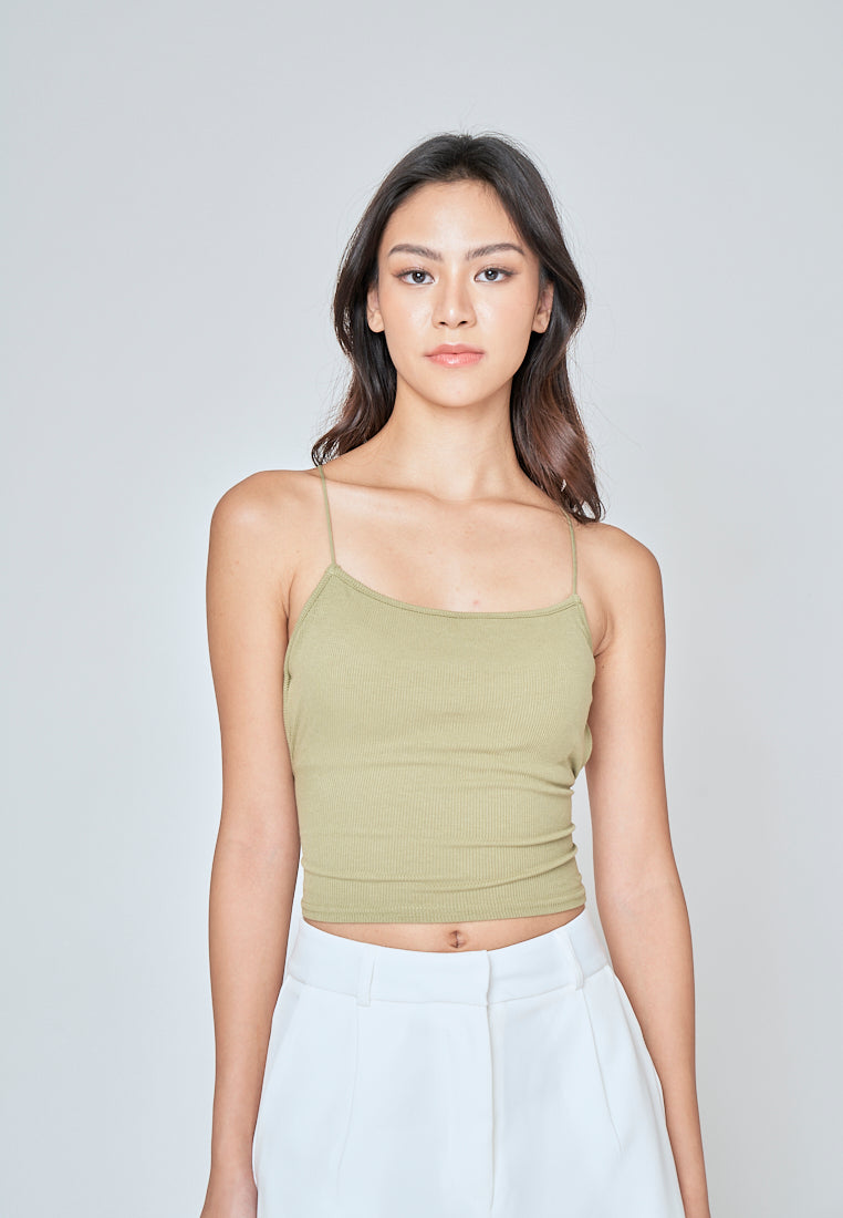 Haisley Sage Knitted Padded Sleeveless Criss Cross Back Tank Top