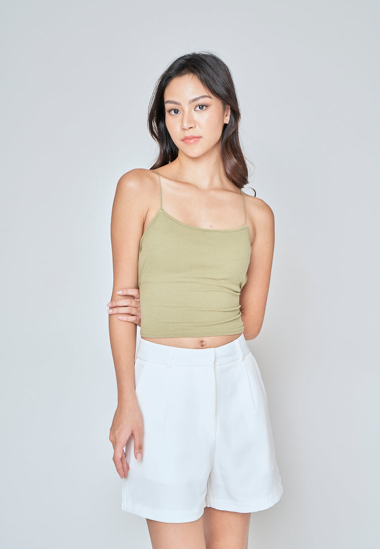 Haisley Sage Knitted Padded Sleeveless Criss Cross Back Tank Top