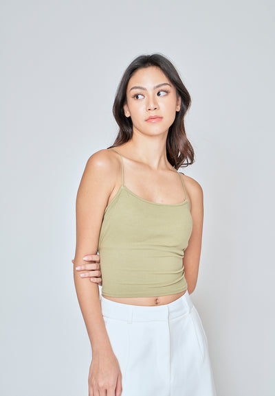 Haisley Sage Knitted Padded Sleeveless Criss Cross Back Tank Top