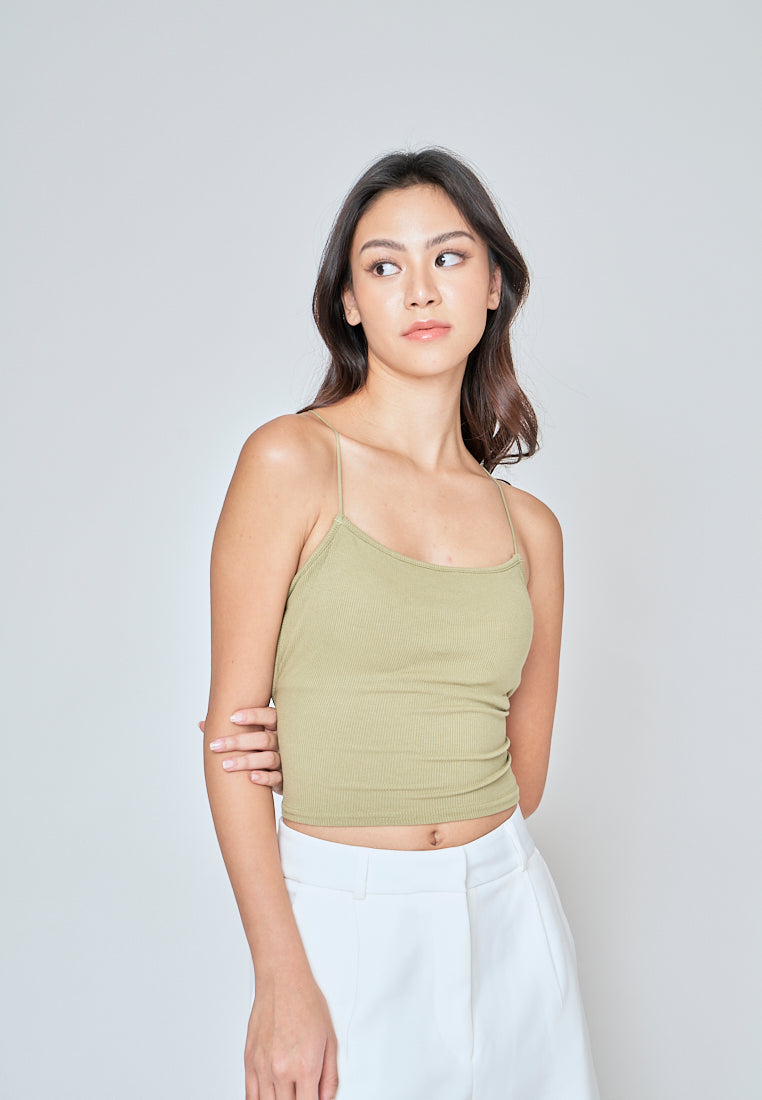 Haisley Sage Knitted Padded Sleeveless Criss Cross Back Tank Top