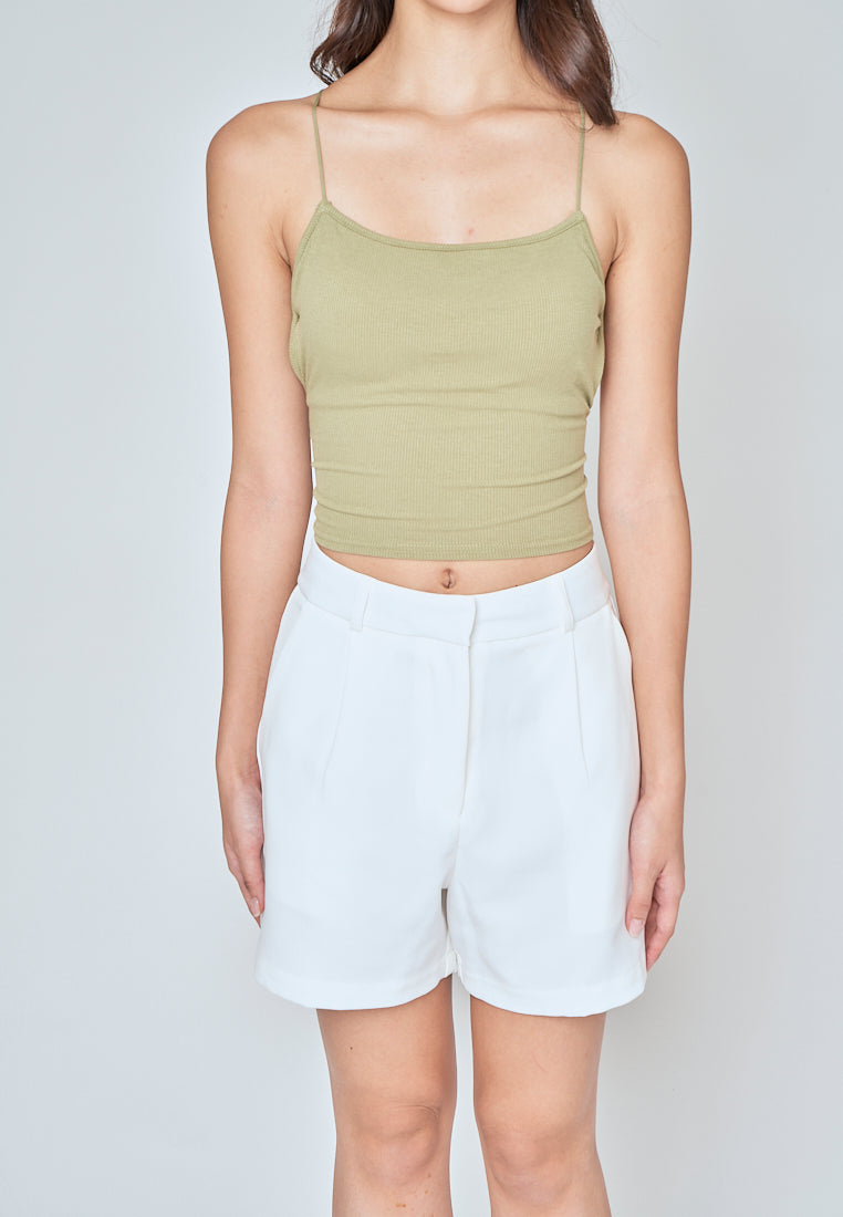 Haisley Sage Knitted Padded Sleeveless Criss Cross Back Tank Top