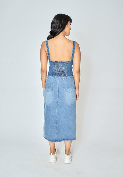 Kamryn Blue Denim V Neck Buttondown Sleeveless Top