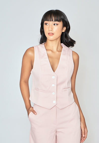 Jada Blush Pink V Neck Waistcoat Button Sleeveless Vest Top