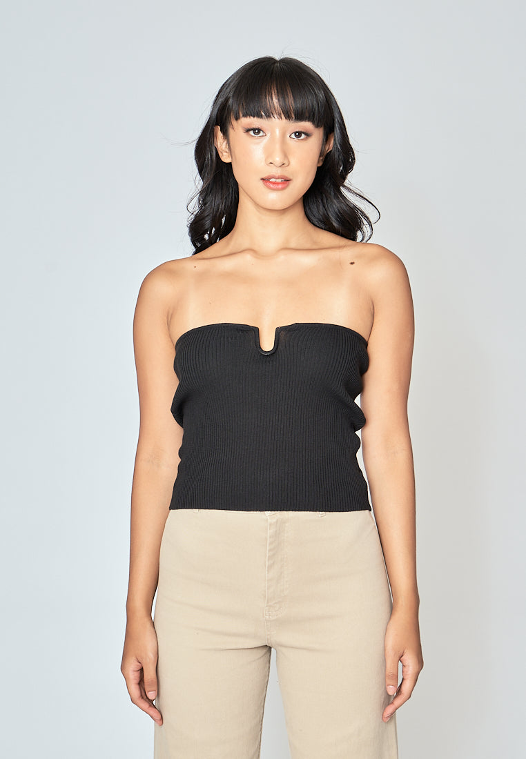 Hollie Black Knitted Sweeatheart Neckline Tube Top