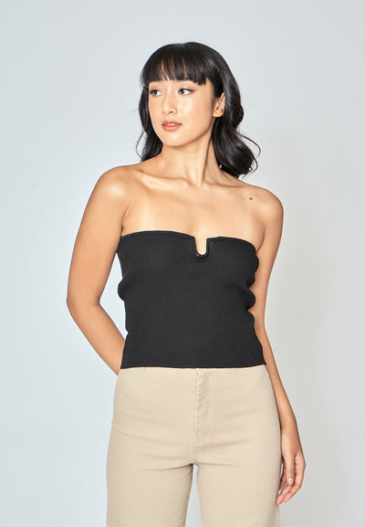 Hollie Black Knitted Sweeatheart Neckline Tube Top