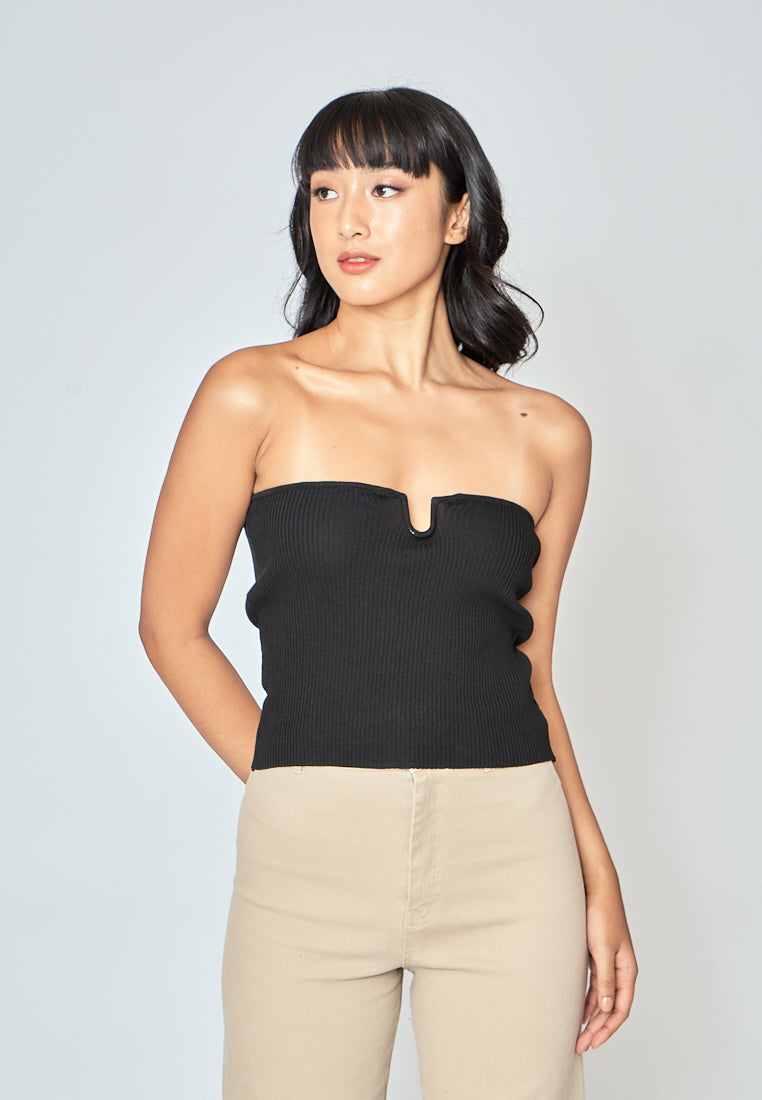 Hollie Black Knitted Sweeatheart Neckline Tube Top