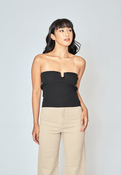 Hollie Black Knitted Sweeatheart Neckline Tube Top