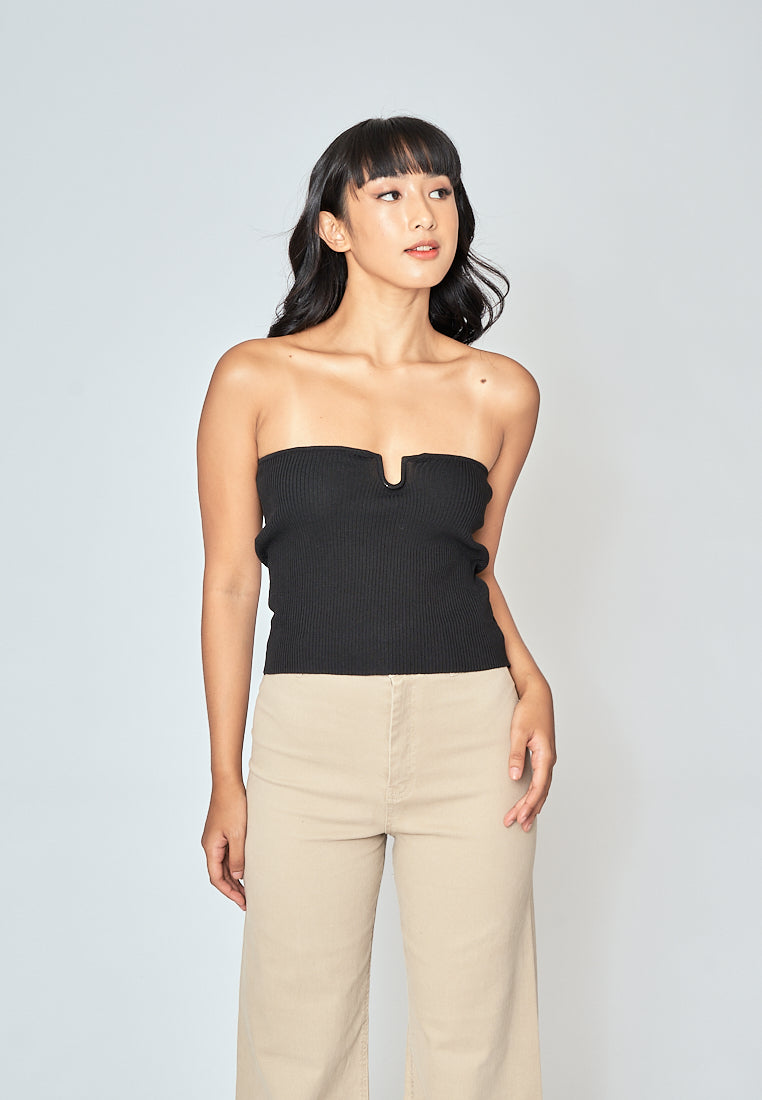 Hollie Black Knitted Sweeatheart Neckline Tube Top