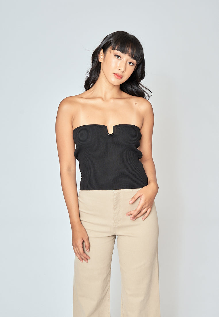Hollie Black Knitted Sweeatheart Neckline Tube Top