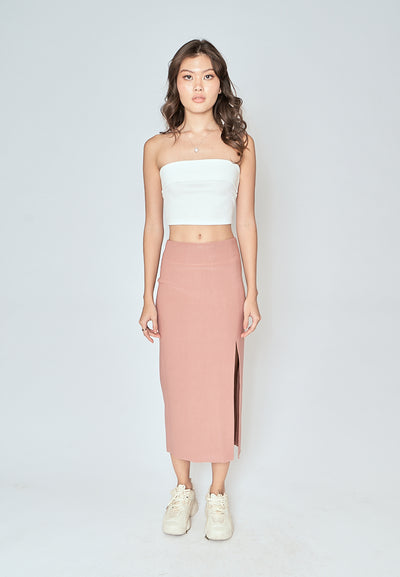 Kally Rose Pink Straight Cut Side Slit Midi Skirt